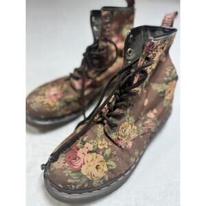 Dr. Doc Martens Floral Boots Sz 7 EU 38 1460 Brown Red Pink Canvas Docs Combat